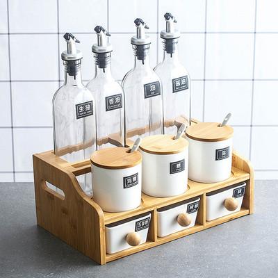 Japoniška keraminė prieskonių lentynėlė Druskos Cukraus Aliejaus Butelis Prabangus Prieskonių Indelis Virtuvės Prieskonių laikiklis Azucarero Virtuvės Organizatorius