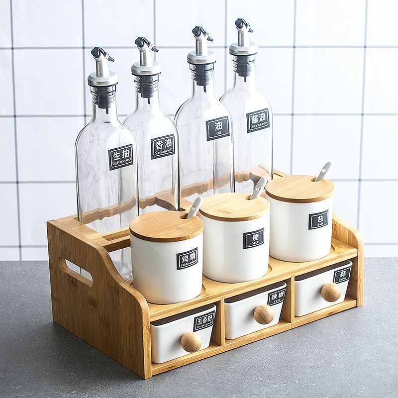 Japoniška keraminė prieskonių lentynėlė Druskos Cukraus Aliejaus Butelis Prabangus Prieskonių Indelis Virtuvės Prieskonių laikiklis Azucarero Virtuvės Organizatorius
