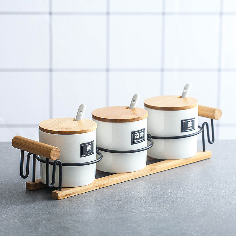 Japoniška keraminė prieskonių lentynėlė Druskos Cukraus Aliejaus Butelis Prabangus Prieskonių Indelis Virtuvės Prieskonių laikiklis Azucarero Virtuvės Organizatorius