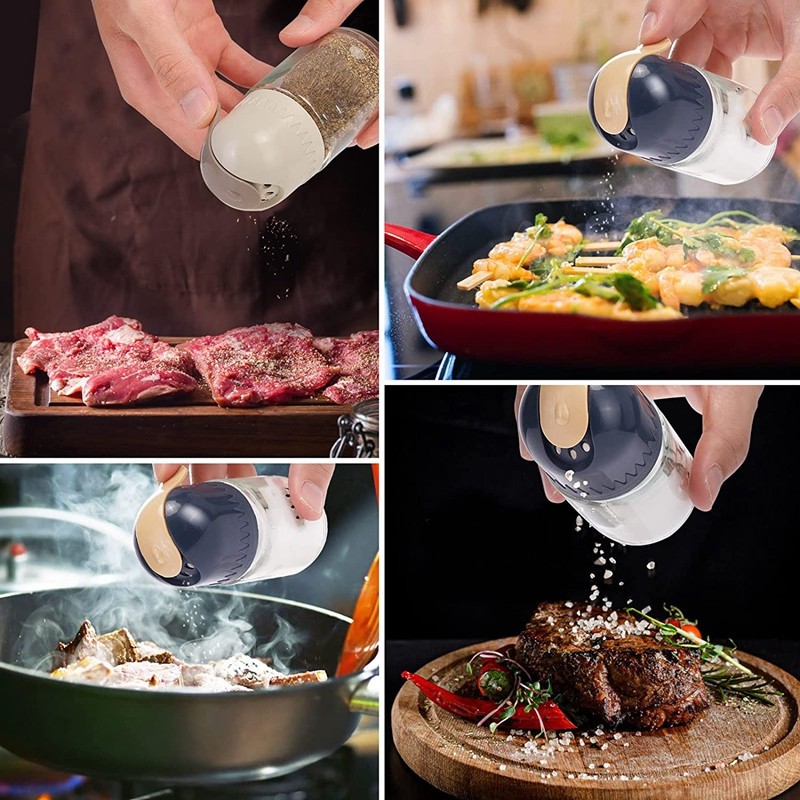 Posude za sol i papar Stakleni set, posude za pohranu začina, posuda za sol s podesivim otvorima za izlijevanje začina