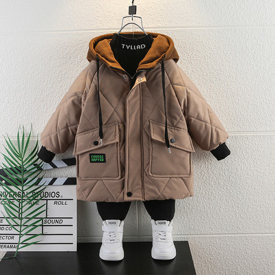 Vaikiška žieminė striukė berniukams su gobtuvu ir raišteliais