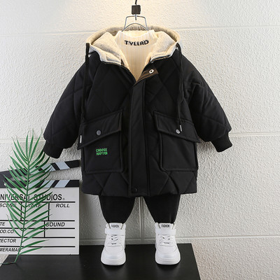 Vaikiška žieminė striukė berniukams su gobtuvu ir raišteliais