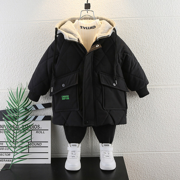 Vaikiška žieminė striukė berniukams su gobtuvu ir raišteliais