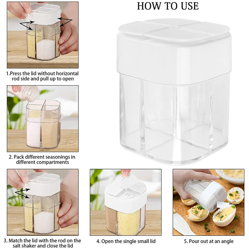 Recipient pentru condimente, agitator de condimente cu 4 grile poate filtra, picnic în bucătărie, grătar, restaurant, cutie de sare de călătorie pentru gătitul fripturii de salată