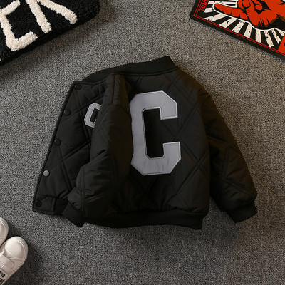 Gyermek őszi téli kabát hímzéssel és zsebbel fiúknak