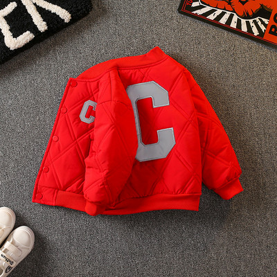 Gyermek őszi téli kabát hímzéssel és zsebbel fiúknak