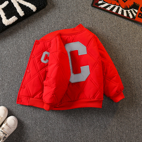 Gyermek őszi téli kabát hímzéssel és zsebbel fiúknak