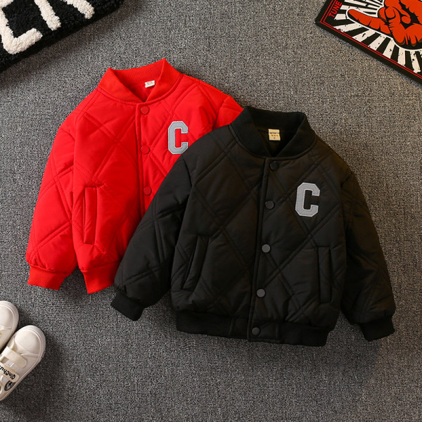 Gyermek őszi téli kabát hímzéssel és zsebbel fiúknak