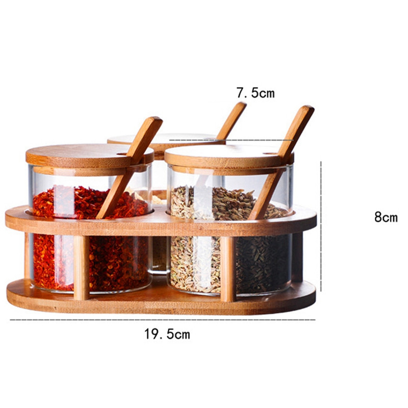 Nove staklenke za začine sa žlicom i poklopcima od bambusa Posuda za začine Set kutija za sol, šećer, papar Kutija za začine Kuhinjski pribor