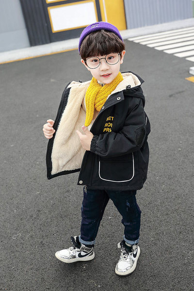 Jachetă casual pentru băieți, cu căptușeală caldă și glugă