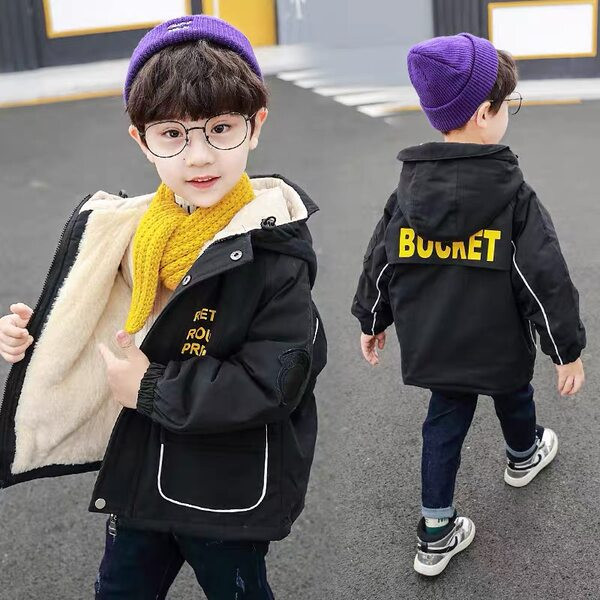 Jachetă casual pentru băieți, cu căptușeală caldă și glugă