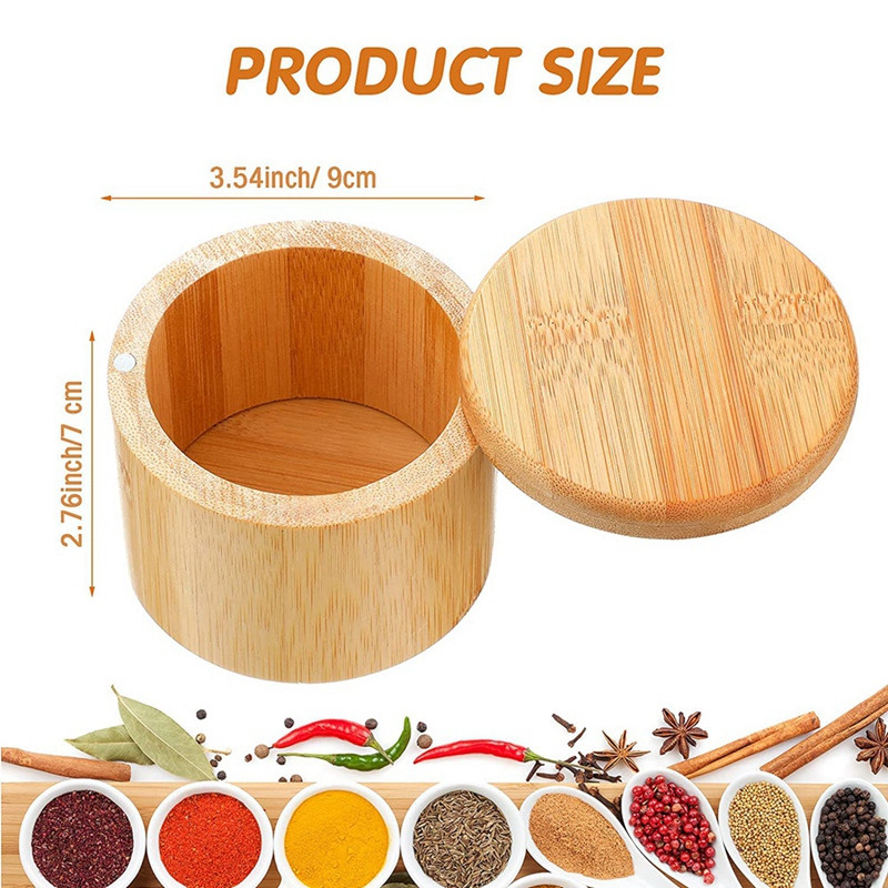 Spremište soli od bambusa s okretnim poklopcem Kutija za pohranu soli i začina Pretinac za pohranu Kutija za sol i papar od bambusa