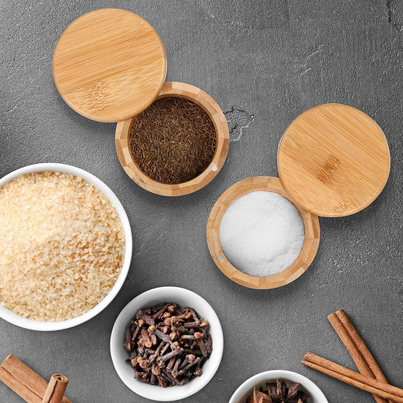 Spremište soli od bambusa s okretnim poklopcem Kutija za pohranu soli i začina Pretinac za pohranu Kutija za sol i papar od bambusa