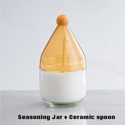 Üveg ízesítő edény fedővel és kanál Só Bors Palack Tároló Szervező Élelmiszertartó Dió Uzsonnás Doboz Konyhai Kiegészítők