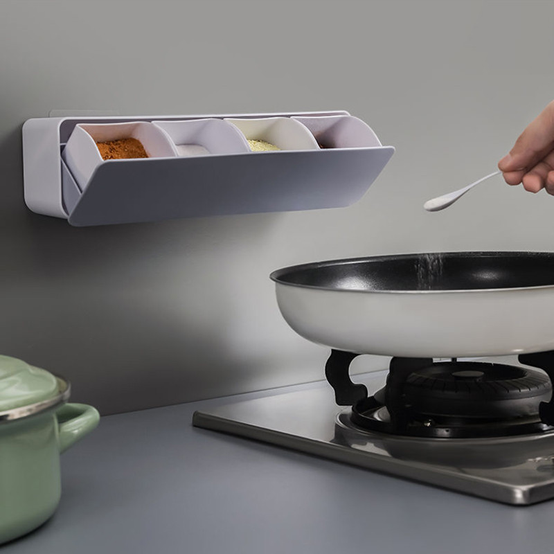 Falra szerelhető fűszertartó rendszerező Cukortál sószóró Fűszertartó Fűszerdobozok kanalakkal Konyhai kellékek tárolókészlet