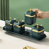 Vürtsipudeli soolaloksutaja suhkrumahuti kastmekausi jaotur plastikust maitseainepurgi komplekt lusika ja põhjaga köögi maitseaineresti