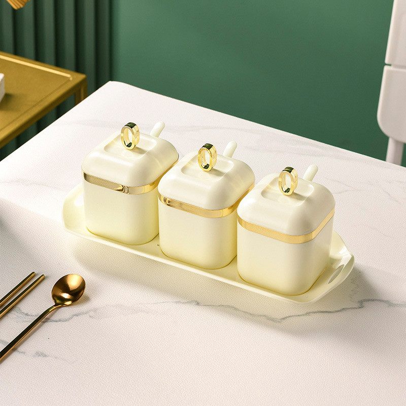 Vürtsipudeli soolaloksutaja suhkrumahuti kastmekausi jaotur plastikust maitseainepurgi komplekt lusika ja põhjaga köögi maitseaineresti