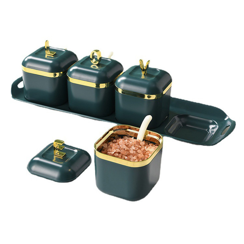 Vürtsipudeli soolaloksutaja suhkrumahuti kastmekausi jaotur plastikust maitseainepurgi komplekt lusika ja põhjaga köögi maitseaineresti