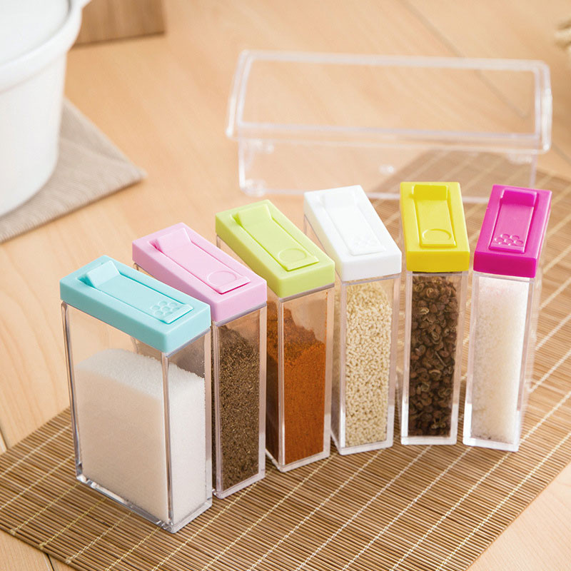 Cutie de condimente din plastic Sticla de condimente Set borcan transparent pentru condimente cu capac Condimente de bucătărie Sub-imbuteliere Cutie de depozitare Container