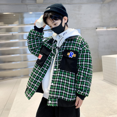 Rudens-žiemos languota striukė berniukams su gobtuvu ir raišteliais