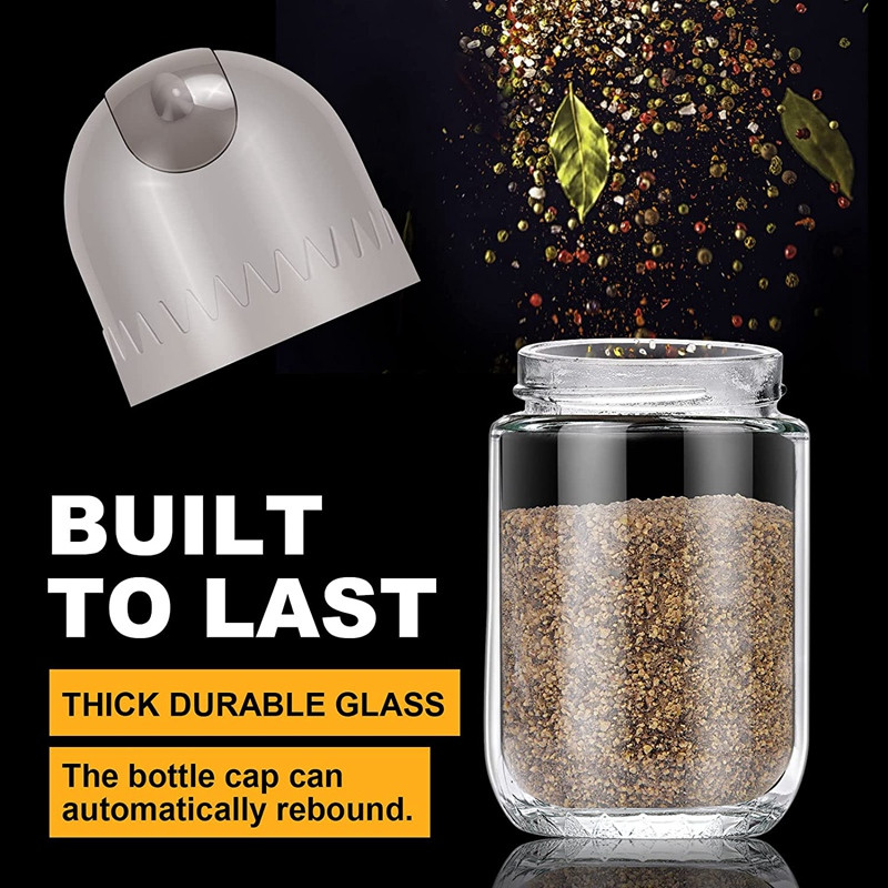 Set de sticlă pentru sare și piper, recipiente de depozitare pentru condimente, sare cu găuri de turnare reglabile pentru condimente