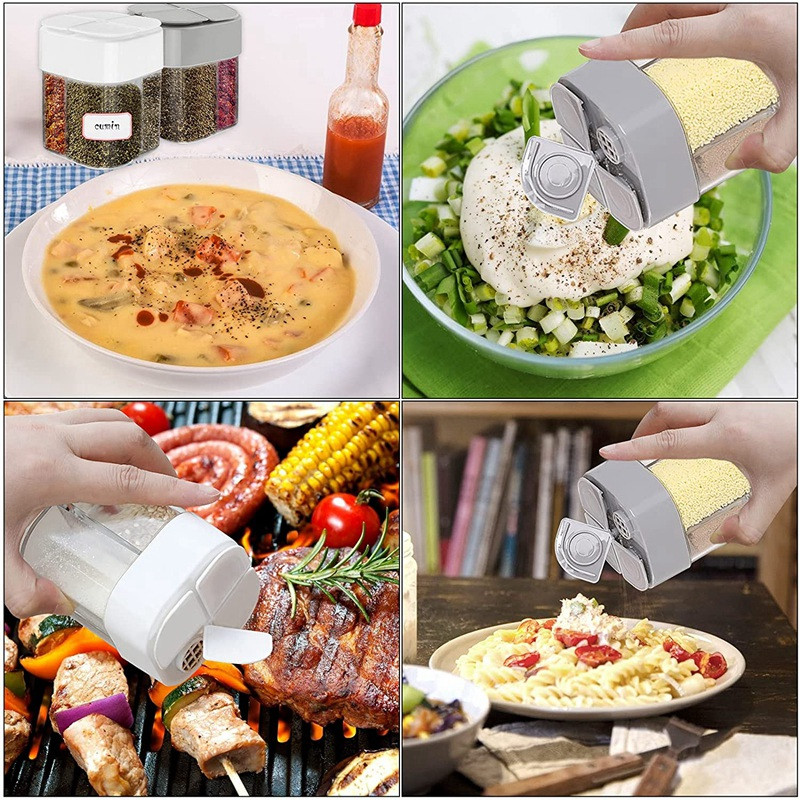 Recipient pentru condimente, agitator de condimente cu 4 grile poate filtra, picnic în bucătărie, grătar, restaurant, cutie de sare de călătorie pentru gătit fripturi de salată