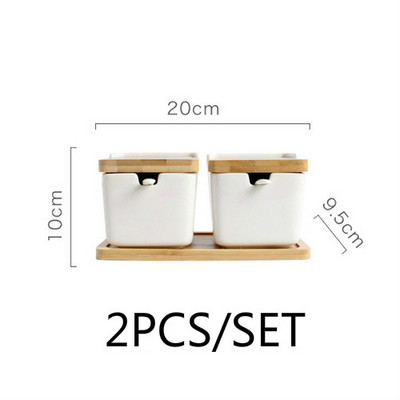 Kreativna posuda za začine Kuhinjski stalak za začine Keramička soljenka i staklenka za začine za papar Posuda za šećer Bambusova drvena posuda za začine