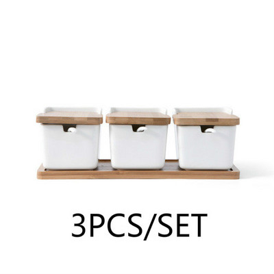 Kreativna posuda za začine Kuhinjski stalak za začine Keramička soljenka i staklenka za začine za papar Posuda za šećer Bambusova drvena posuda za začine