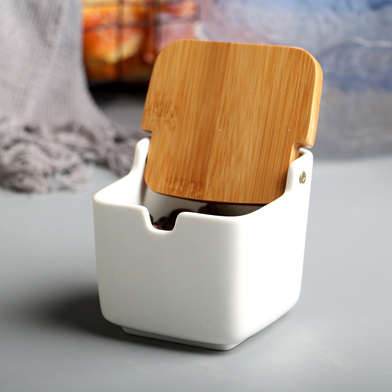Kreativna posuda za začine Kuhinjski stalak za začine Keramička soljenka i staklenka za začine za papar Posuda za šećer Bambusova drvena posuda za začine
