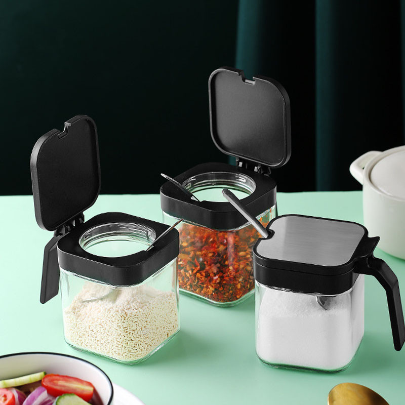 Buitinė virtuvės prieskonių dėžutės kombinuotas prieskonių stiklainis, stiklinis druskos plaktuvas MSG prieskonių dėžutė, džiovintų grūdų bakas, aliejus, butelių rinkinys