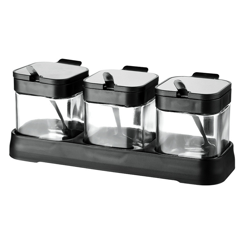 Buitinė virtuvės prieskonių dėžutės kombinuotas prieskonių stiklainis, stiklinis druskos plaktuvas MSG prieskonių dėžutė, džiovintų grūdų bakas, aliejus, butelių rinkinys