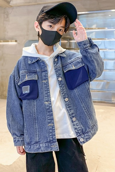 Geaca de blugi pentru copii cu nasturi si buzunar