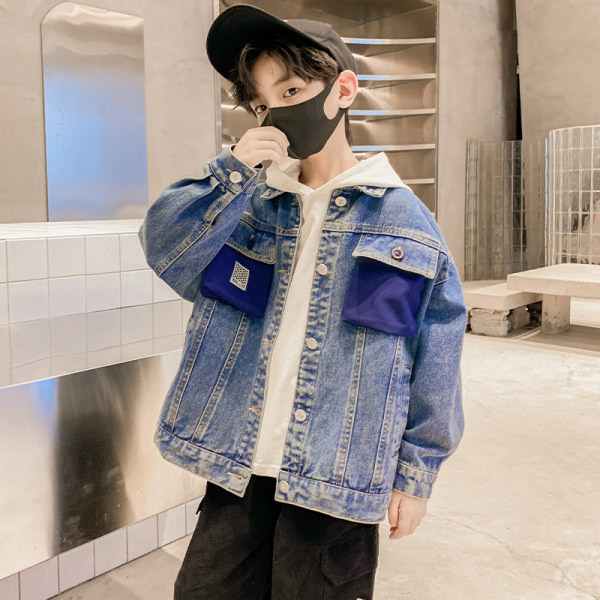 Geaca de blugi pentru copii cu nasturi si buzunar