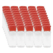 Set od 50 praznih plastičnih boca za začine za pohranjivanje začina za roštilj, sol, papar i sl. 100 ml / 3,3 oz, crvena