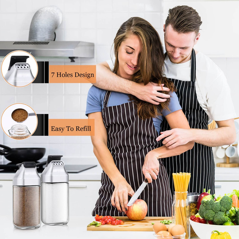 Stiklinės druskos ir pipirų plaktuvai su dangteliu, daugkartinis prieskonių balionėlis virtuvei, prieskonių plaktuvų talpykla