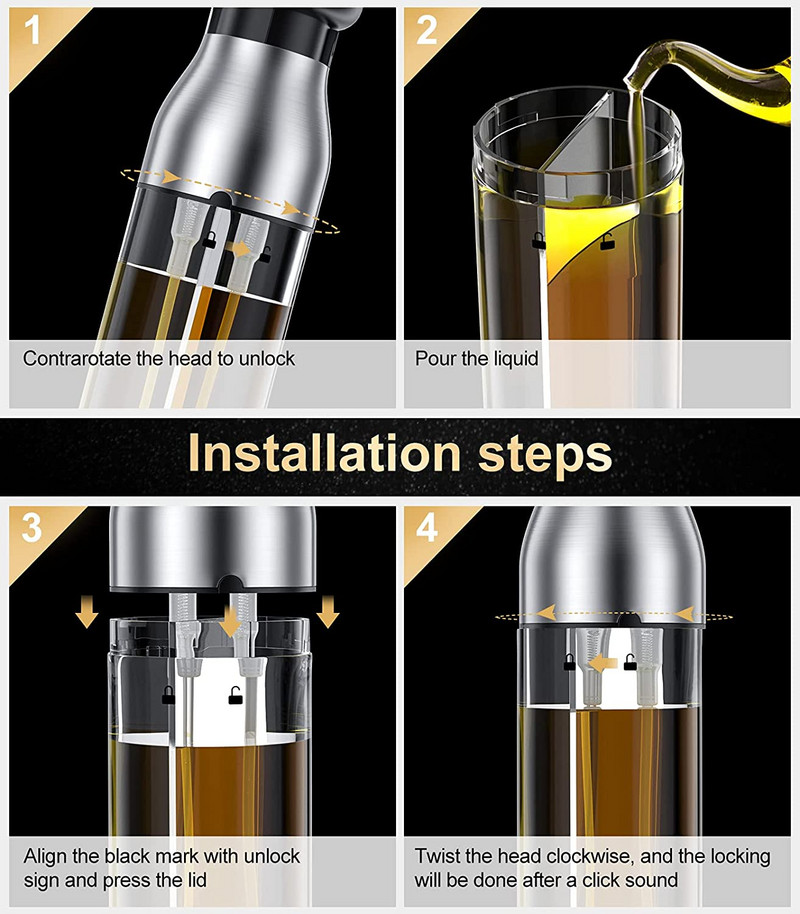 Creative 2 viename alyvuogių aliejaus actas 304 nerūdijančio plieno purškiamas butelis nešiojamas kepimo aliejaus purkštuvas salotų alad BBQ virtuvės įrankiams