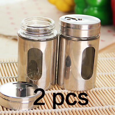 Többfunkciós grillfűszeres doboz látható Konyhai rozsdamentes acél fűszeres üveg forgó üvegbélés fűszeres tégely,