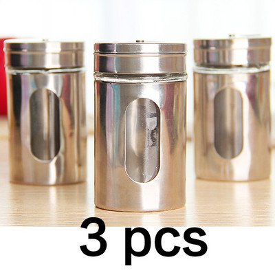 Többfunkciós grillfűszeres doboz látható Konyhai rozsdamentes acél fűszeres üveg forgó üvegbélés fűszeres tégely,