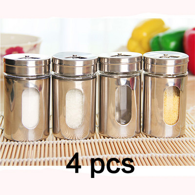 Többfunkciós grillfűszeres doboz látható Konyhai rozsdamentes acél fűszeres üveg forgó üvegbélés fűszeres tégely,