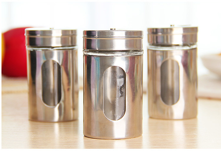 Többfunkciós grillfűszeres doboz látható Konyhai rozsdamentes acél fűszeres üveg forgó üvegbélés fűszeres tégely,