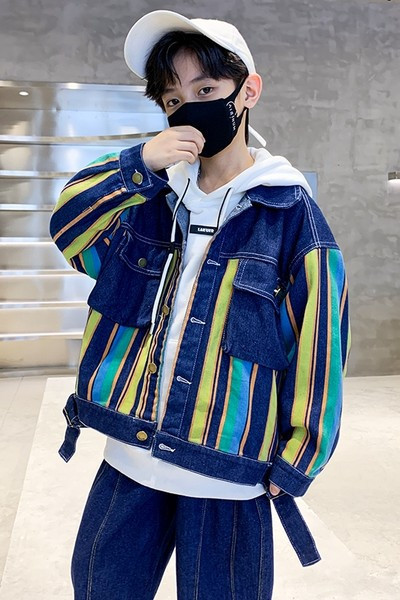 Proljetno-jesenska traper jakna za dječake s džepom i gumbima