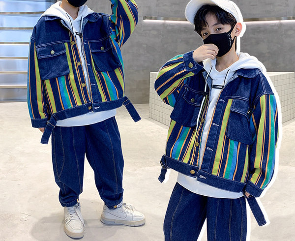 Proljetno-jesenska traper jakna za dječake s džepom i gumbima