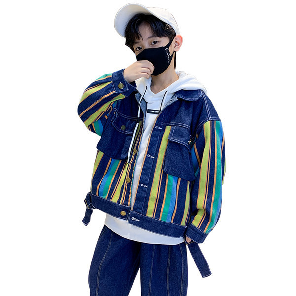 Proljetno-jesenska traper jakna za dječake s džepom i gumbima