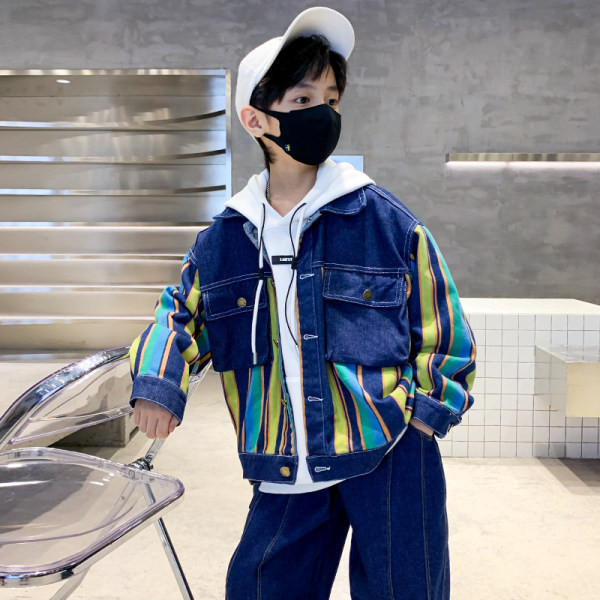 Proljetno-jesenska traper jakna za dječake s džepom i gumbima