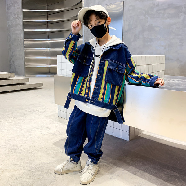 Proljetno-jesenska traper jakna za dječake s džepom i gumbima