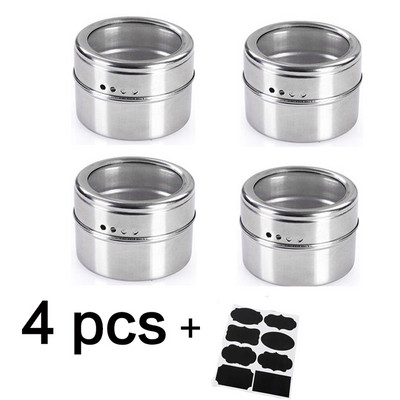 Rozsdamentes acél fűszeres doboz háztartási grill locsoló zárt fűszeres edény mágneses fűszerkeverék matricákkal