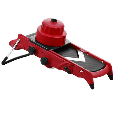 2019-es, állítható V pengéjű mandolinos zöldségszeletelő és -kockázó (piros) (00477)