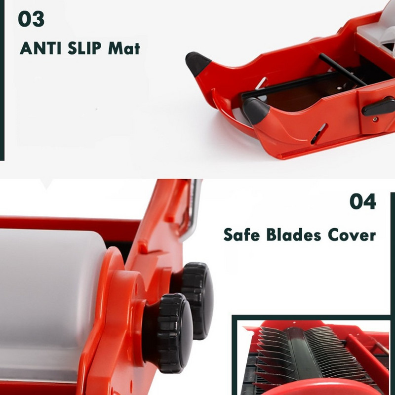 2019-es, állítható V pengéjű mandolinos zöldségszeletelő és -kockázó (piros) (00477)