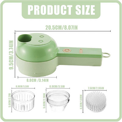 4 az 1-ben elektromos zöldségvágó készlet Kézi USB-töltő Chili Zöldségdaráló Konyhai Szerszám Présmixer Élelmiszerszelet