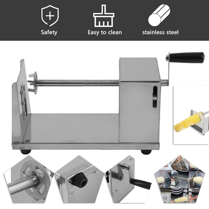 Rankinė nerūdijančio plieno susukta spiralinė bulvių pjaustyklė prancūziška tornado bulvių bokštas vaisių ir daržovių pjaustyklė virtuvės įrankis